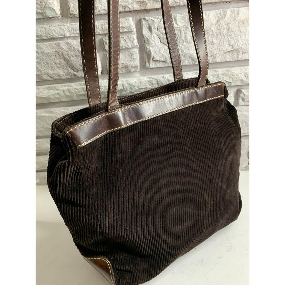Orvis Brown Corduroy Leather Trim Shoulder Bag Tote Zip Top Classic